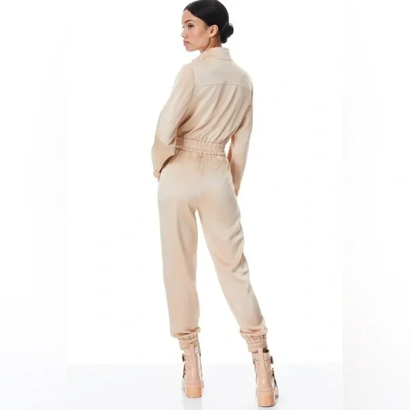 ALICE + OLIVIA Levi Jumpsuit in Satin Jersey, NWT MSRP $595 - Picture 2 of 5